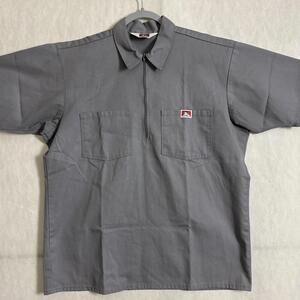 Ben Davis Men's Large Gray Cotton Poly Short Sleeve 1/4 Zip Work Shirt Pockets